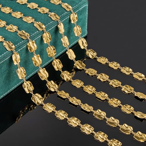 UMAOKANG 2 Meters Gold Rectangle Chain for Jewelry Making Stainless Steel Bulk Chain on Spool with Jump Rings Lobster Clasps - color: Gold Rectangle