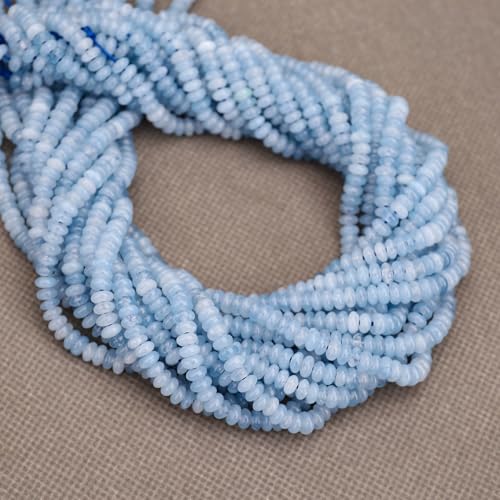 BONNY BOXX 1 Strand (150PCs) Natural 2 * 4mm Aquamarine Rondelle Beads, Natural Abacus Disk Stone Beads Loose Spacer Gemstone for DIY Bracelet Necklace Jewelry Making - color: Aquamarine, size: 2*4MM