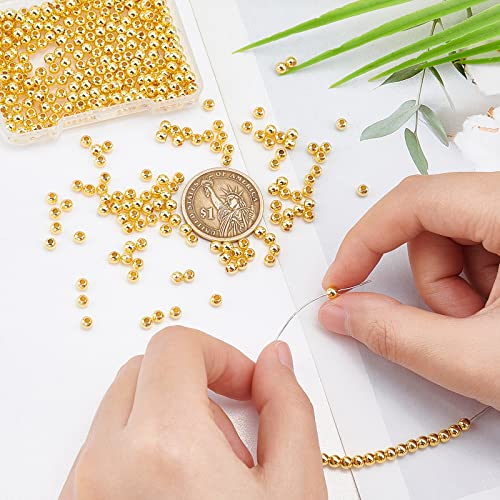 PH PandaHall 400pcs 4mm Smooth Gold Beads 18K Gold Plated Brass Beads Long-Lasting Round Spacer Bead Seamless Loose Ball Bead for Summer Hawaii Stackable Necklace Bracelet Earring Making - size: 4mm