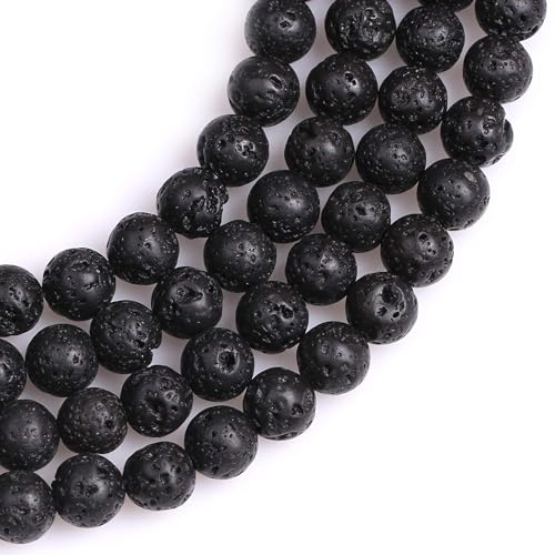HAAMIIQII 60pcs 6mm Natural Black Lava Stone Beads Round Loose Gemstone Beads for Jewelry Making Strand 15 Inch - color: Black Volcanic Lava, size: 6mm 60pcs