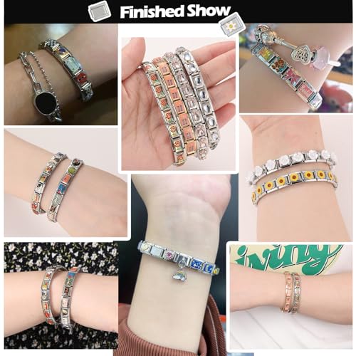 Italian Charms Bracelet Sets with 1Pcs Starter Brascelet 9Pcs Charms 9mm Italian Modular Charm Bracelet DIY Module Jewelry Gifts - color: B-Starter Bracelet Set-GoldSilver