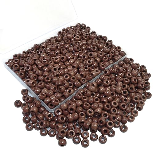 Amaney 500Pcs Brown Pony Beads 6x9mm with Storage Box for Making Bracelet Hair Braids Crafts - color: Glow Star