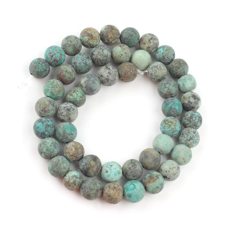 48pcs Natural Matte Africa Turquoise Gemstone Beads，8mm Frosted Round Loose Stone Beads for Jewelry Making DIY Earring Bracelet Necklace Crafts - color: Africa Turquoise, size: 8mm