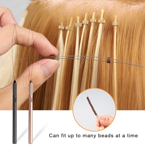 Hair Extension Pliers Kit Microlink Pliers for Extensions Hair Extension Beading Tool Hair Needle Pulling Hook Hair Styling Bead Closer and Remover Pliers - color: Gold