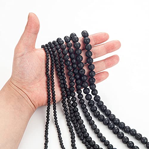 100Pcs Natural Stone Beads 6mm Lava Beads Round Gemstone Loose Beads with Elastic Bracelet String for Bracelets Necklace Jewelry Making - color: Black Lava, size: 6mm