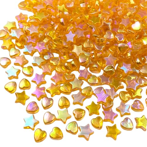 600 PCS Acrylic Beads Heart Star Shape Beads Clear Acrylic AB Colors Bead Assortments Colorful Flat Bead-in-Bead Loose Beads Spacer for DIY Necklace Bracelet Jewelry Craft Making (Orange AB) - color: Orange AB