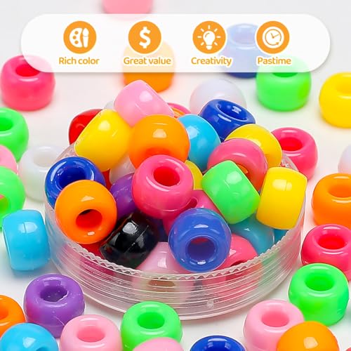 1200pcs Pony Beads Bulk – Yellow 6x9mm Plastic Craft Beads for Bracelets, Jewelry, Hair Braiding & DIY Projects - color: Yellow