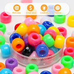 4500 pcs Whit Pony Beads 2.5 lb Bulk,White 6x9mm Plastic Kandi Beads in Handle Bucket for Craft Supplies,Jewelry Making, Bracelets, Hair Braiding & DIY Projects - color: White, size: Large