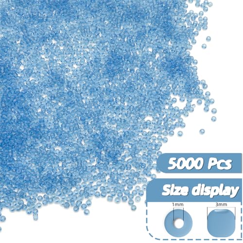 Blue Glass Seed Beads 5000 Pcs, 3mm Small Craft Pony Beads Bulk for Bracelets, DIY Necklace Ring Waist Chain - color: Lake Blue