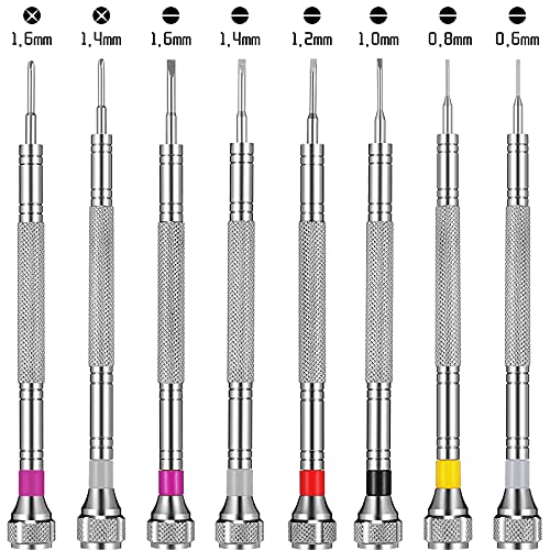 Chumia 8 Pieces Precision Jewelers Screwdriver Set, Micro Watch Repair Screwdriver Set 0.6-1.6 mm for Watch, Eyeglasses, Jewelry Work, Electronics Repair(Flathead, Phillips) - size: 0.6-1.6 mm, style: Flathead, Phillips