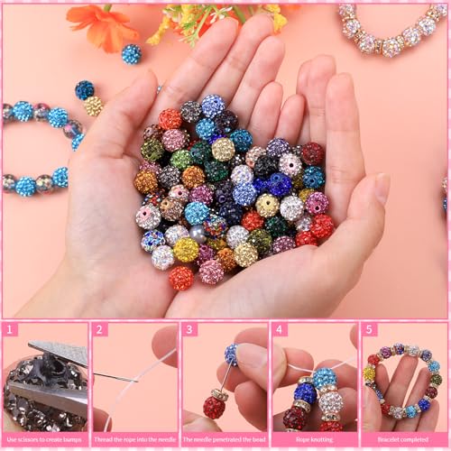 AIPRIDY Jewelry Making Beads Set, 300 PCS 10mm Rhinestone Clay Beads, 8mm Mixed Color Spacer Beads with Pearl and Floral Beads for DIY Jewelry Making (White) - color: White