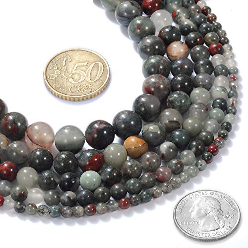 Natural Stone Beads 4mm African Blood Gemstone Round Loose Beads Crystal Energy Stone Healing Power for Jewelry Making DIY,1 Strand 15" - color: African Blood, size: 4MM