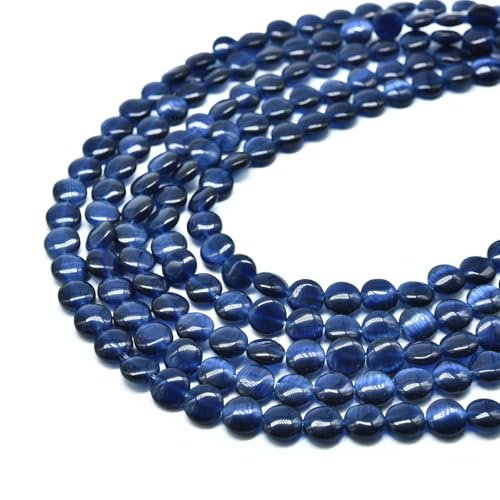 45pcs 8mm Dark Blue Cat's Eye Coin Stone Loose Gemstone Beads Semi-Precious Craft Supplies for DIY Jewelry Making - color: Coin8mm Dark Blue