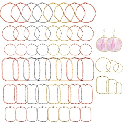 48 Pcs Alloy Open Back Bezel Pendants, 6 Styles Hollow Frame Pendants Ring for Resin Jewelry Making, DIY Craft Blank Bezels Molds for Earrings, Necklaces, Bracelets, Pressed Flower Charms (4 Colors)