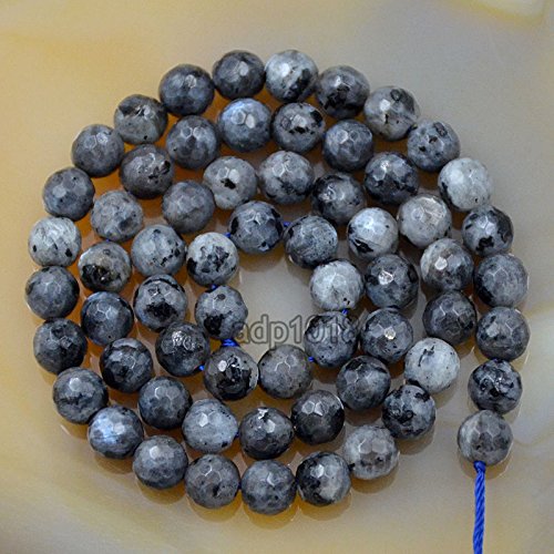 AD Beads Natural Gemstones Faceted Round Spacer Loose Beads 15.5'' 4mm to 10mm (6mm, Faceted Larvikite) - color: Faceted Larvikite, size: 6mm