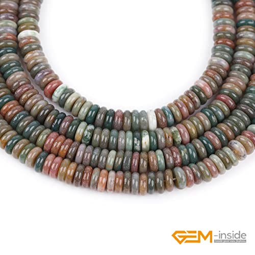 GEM-Inside 2x6mm Natural Green India Agate Stone Semi-Gemstone Heishi Disc Rondelle Spacer Beads for Jewelry Making Full 15" Strand Energy Stone Healing Power Crystal - color: Green India Agate