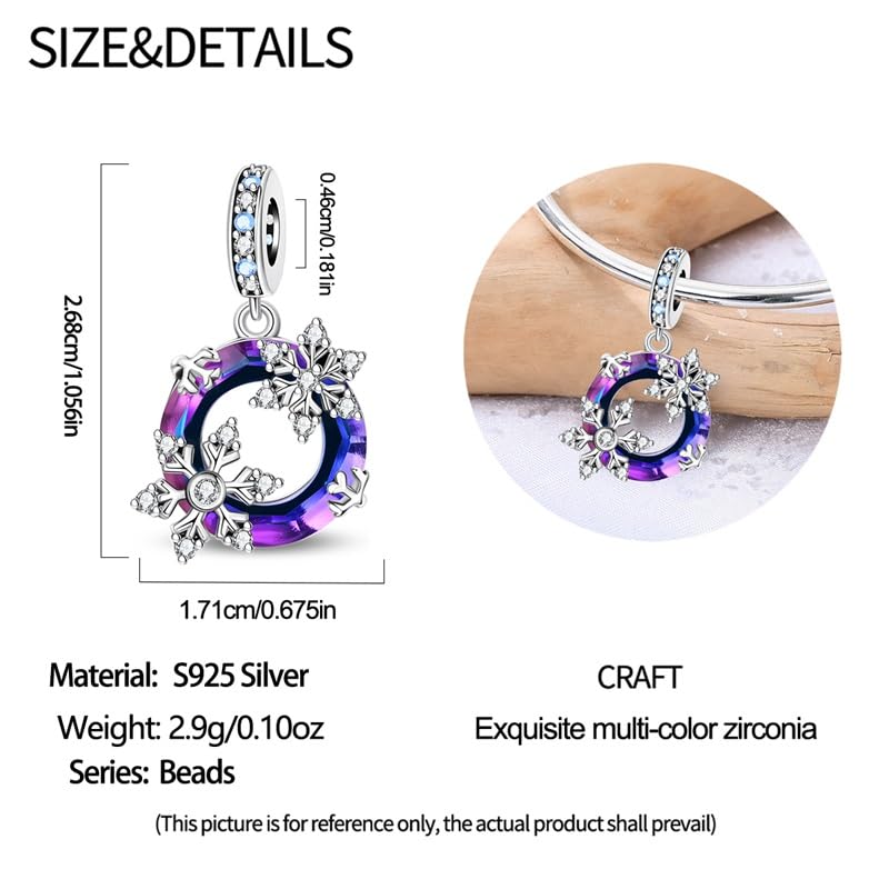 Charm for Bracelets and Necklaces, Heart Animals 925 Sterling Silver Bead Celestial Sun Moon Star Charms Jewelry Gift for Women Girls - color: Snowflake Charm