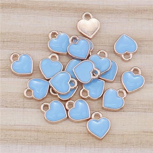 200 pcs Tiny Heart Enamel Charm Gold Plated Alloy Love Pendant Bracelet Earring Keychain Jewelry Crafts 6x8mm - color: Blue