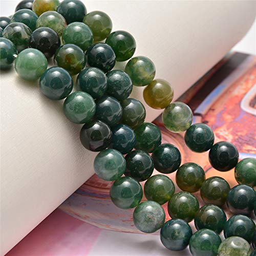 NCB 100pcs Original Natural Stone Beads Gemstone Round Loose Beads 6mm 8mm 10mm (Green Moss Agate, 6mm 100Beads) - color: Green Moss Agate, size: 6mm 100beads