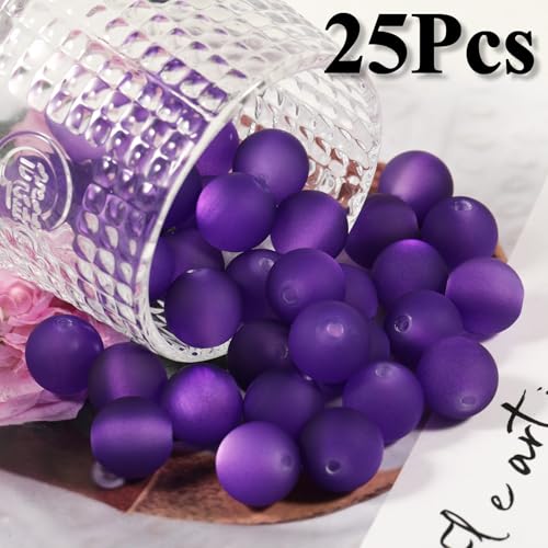 25pcs Resin Transparent Frosted Beads 16mm Cat Eye Circular Rubber Bead Spacer Bead DIY Making Friendship Bracelet Phone Chain Keychain Pen Beads Accessories (Dark Purple) - color: Dark Purple