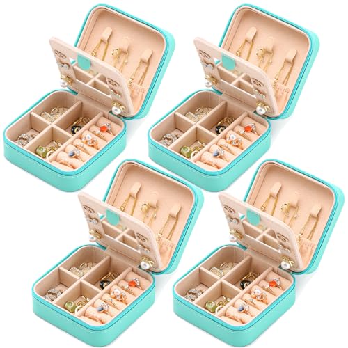 Neveika Jewelry Box with Mirror,Small Jewelry Organizer Box，Travel Jewelry Case for Women，Gift Jewelry Boxes for Female Girls (4pcs mirror blue) - color: mirror blue