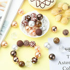Ipotkitt 50 Pcs/Set Coconut Brown Leopard Print Beads Bracelet Bead Kit with Chain Clasp Candy Color Acrylic Round Spacer Beads for Jewelry Making - color: 50pcs/set-Leopard Print Beads Kit-19~20mm