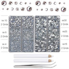 10000Pcs 2-Boxes Mixed Size Hot Fix Round Crystals Gems Glass Stones Hotfix Flat Back Rhinestones with Tweezers and Picking Pencil (Clear Crystal) - color: Clear Crystal, size: 2-Box (10000pcs)
