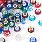 68 pcs 14mm Glass European Beads Large Hole Glass Beads Colorful Faceted Rondelle Loose Spacer Beads for DIY Craft Bracelet Necklace Earring Hole: 5mm - color: Blue Colorful