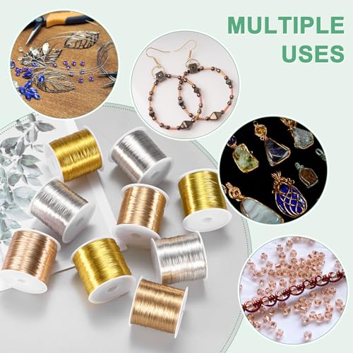M METERXITY 2Roll 0.2mm Jewelry Wire, 32 Gauge 328FT Craft Wire Copper Beading Wire for Jewelry Making/Planting/Weaving/DIY Crafting, Soft Metal Wires [100M, Gold] - color: Gold, size: 32 Gauge 328FT