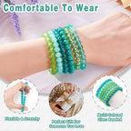 Elecrelive Glass Round Beaded Bracelet Set Clay Beaded Bracelets Stretch Bracelets - color: Green Blue