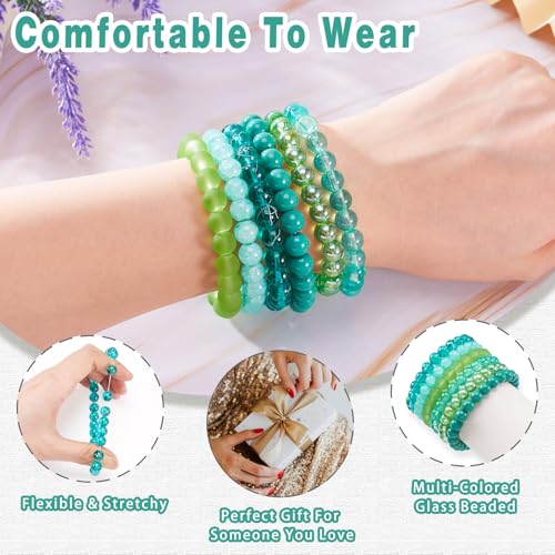 Elecrelive Glass Round Beaded Bracelet Set Clay Beaded Bracelets Stretch Bracelets - color: Green Blue