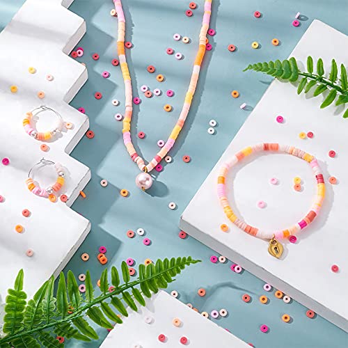 PH PandaHall 3800pcs 4mm Clay Disc Beads Small Friendship Bracelet Beads Orange Flat Polymer Clay Chip Beads Heishi Disc Beads Chip Spacer Beads for Music Fans Summer Wakiki Hawaii Jewelry Making
