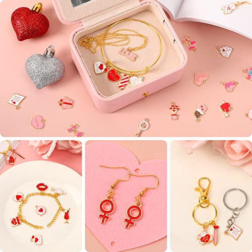 SANNIX 110Pcs Valentine's Day Charms Gold Enamel Jewelry Making Charm Pink Pendants for Valentines Bracelet Necklace Earrings Making - style: Valentines Charms