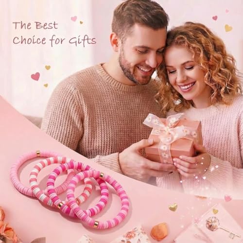 3500pcs Pink Clay Beads for Bracelets Making Kit, 6mm Heishi Polymer Flat Round Disc Clay Beads for Jewelry Making Pink - color: Pink