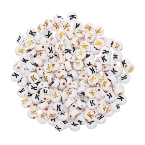 HARFINGTON 200 Pcs 4x7mm Acrylic Letter Beads, Round White Alphabet Beads Letter K, Alphabet Spacer Beads for Jewelry Making Bracelets Necklaces - style: Letter K