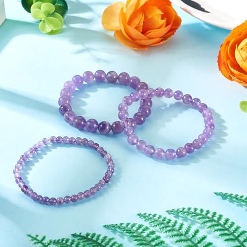 Elecrelive Glass Round Beaded Bracelet Set Clay Beaded Bracelets Stretch Bracelets - color: Amethyst