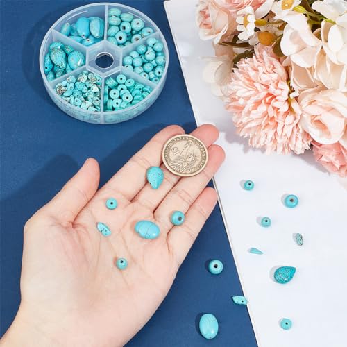 arricraft About 250 Pcs 6 Styles Turquoise Beads, Oval Round Disc Rondelle Chip Teardrop Heishi Bead Irregular Loose Stone Beads for Christmas Bracelet Necklace Jewelry Making (Hole: 1mm) - size: 6 Sizes