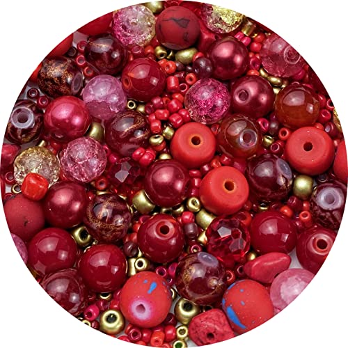 Assorted Glass Resin Beads Multi Size Colors Smooth Cracked Gravel Millet Spacer Beads for Bracelets Necklace Earring DIY Jewelry Making Craft(Red Series) - color: Red Series