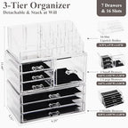 Sea Team 3-Layer Stackable Clear Makeup Organizer with Drawers, Acrylic Plastic Cosmetic Display Case, Jewelry Storage Box for Dresser, Bathroom, Vanity, Countertop (7 Drawers, 1 Lipstick Holder) - size: 7 Drawers, 1 Lipstick Holder