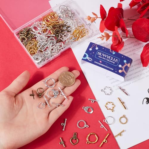 SUNNYCLUE 1 Box 96Pcs 12 Styles Alloy Toggle Clasp Tibetan Jewelry Toggle Clasps Bulk Antique Metal Silver T-Bar Closure Fastener Hook Connector Heart Clasp for Jewelry Making Necklace Bracelet DIY - style: Style 2