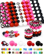 100PCS FIVEIZERO Silicone Beads for Keychain Making, 9mm & 15mm Red Pink Black Mixed 5 Colors Silicone Focal Beads for Bracelets, Beadable Pens and DIY Crafts - color: Red Pink Black
