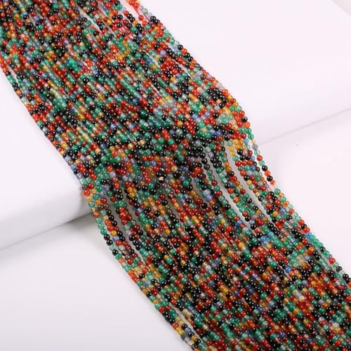 155pcs 2mm Natural Colorful Agate Stone Loose Round Beads Gemstone Smooth Samll Spacer Beads for jewerly Making Bracelet Necklace - color: Colorful agate, size: 2 mm