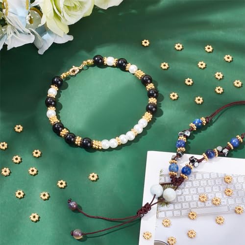 PH PandaHall 300pcs Golden Flower Spacer Beads, 6mm Alloy Daisy Beads Metal Jewelry Spacers Snowflake Loose Beads for DIY Christmas Bracelet Necklace Jewelry Making Supplies - color: Gold