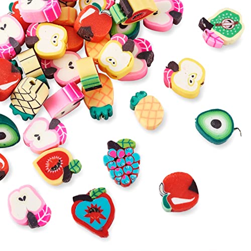 50Pcs Handmade Polymer Clay Beads Mixed Fruit Shape Loose Beads Mixed Color Spacer Beads for DIY Jewelry Making Hole 1.4mm - color: 50pcs # Mixed Fruit 2