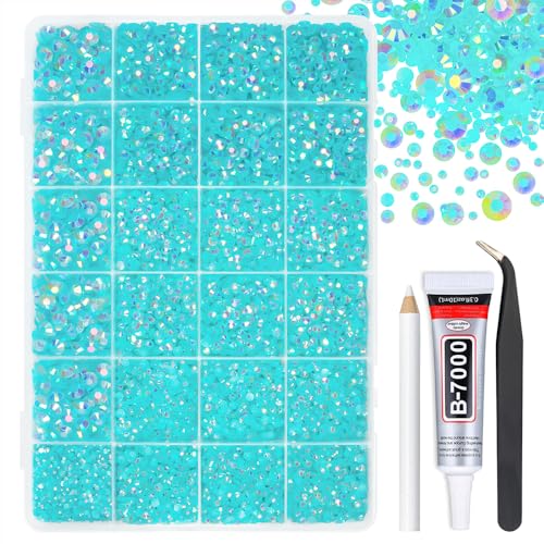 qiipii Aquamarine AB Resin Rhinestones w B7000 Jewelry Glue for Bedazzling Crafting 2mm 3mm 4mm 5mm 6mm Lake Blue Flatback Jelly Stones Diamonds for Nails Face Makeup Tumblers Bottles Crafts Clothes - color: Aquamarine, size: Jelly Ab