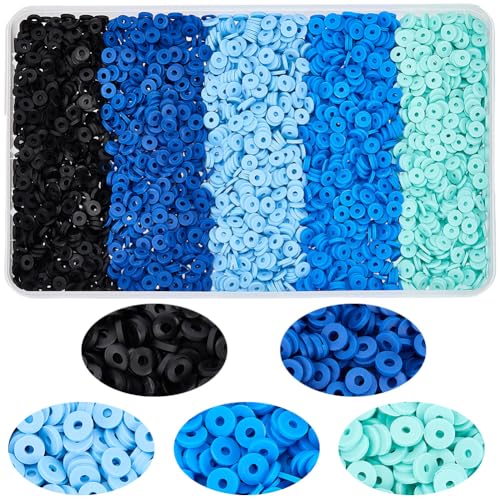 SUNNYCLUE 1 Box 3500pcs 5 Colors 6mm Blue Clay Beads Clay Heishi Beads Christnas Winter Blue Flat Round Disc Loose Spacer Heishi Bead for Jewelry Making Supplies Women New Year Party Bracelet Adulting - style: Style 7