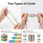 Jewelry Making String Set Elastic Cord Non‑Elastic Beading Thread with Needles and Scissors, Rainbow Stretchy String for Bracelets Beading DIY Crafts
