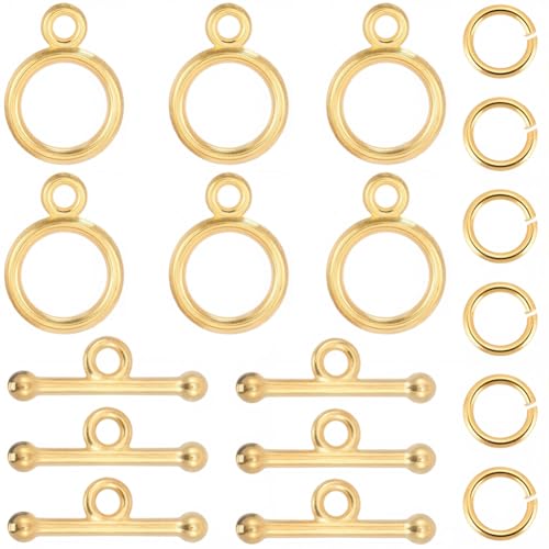 1 Box 60 Sets Round Toggle Clasp Gold Toggle Clasp Bar with Rings Bulk Metal Alloy OT End T Bar Closure Jewelry Connectors for Jewelry Making Bracelet Necklace DIY Crafts Beginners Adults - style: Style 5