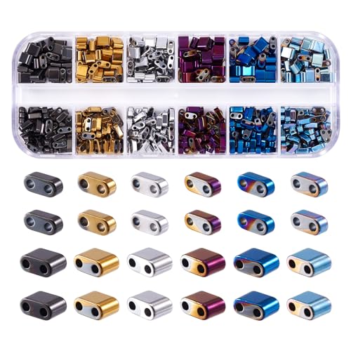 Beadthoven 480pcs Tila Beads Metallic 2-Hole Seed Beads Rectangle Hematite Mixed Half Tila Gemstone Loose Beads for Jewelry Making Multi-Strand Bracelet Necklace DIY Crafts - color: Mix Classic Color, size: 6mm