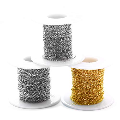 33FT Gold Silver Twisted Cable Chains Stainless Steel Necklace Jewelry Chains Extender Chains Link Bulk for Jewelry Makings - color: Gold, size: Chain Width 2.0mm